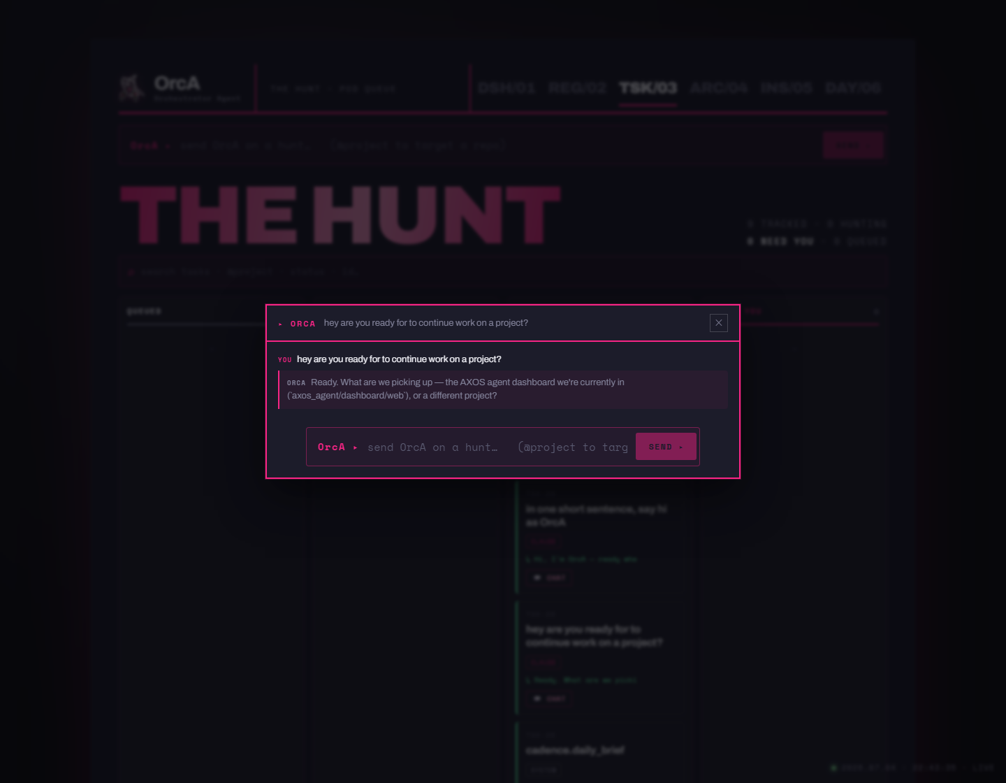 The OrcA chat window asking a clarifying question