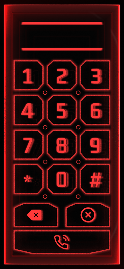 Cyberpunk-style dialer skin with red neon glow