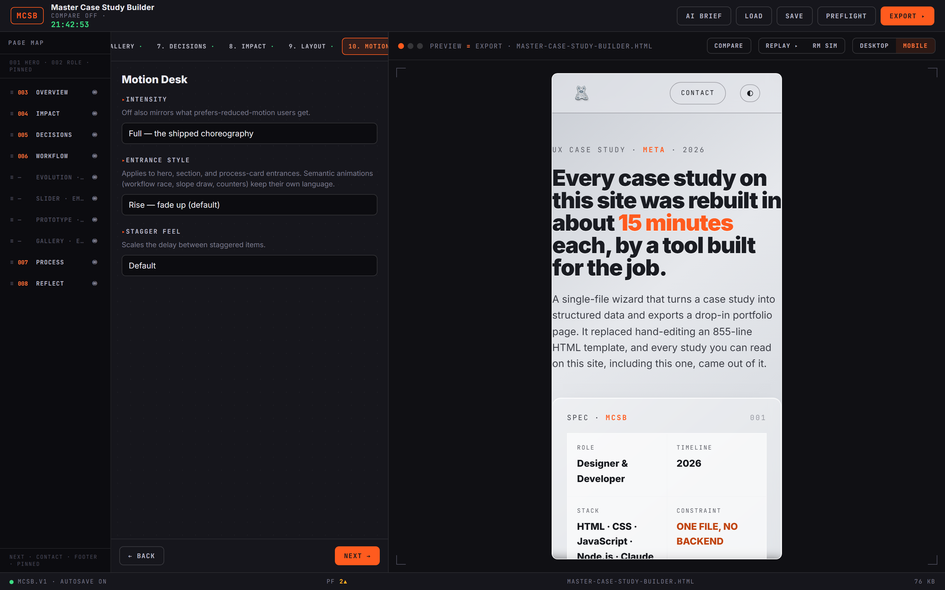 The preview pane in mobile viewport mode