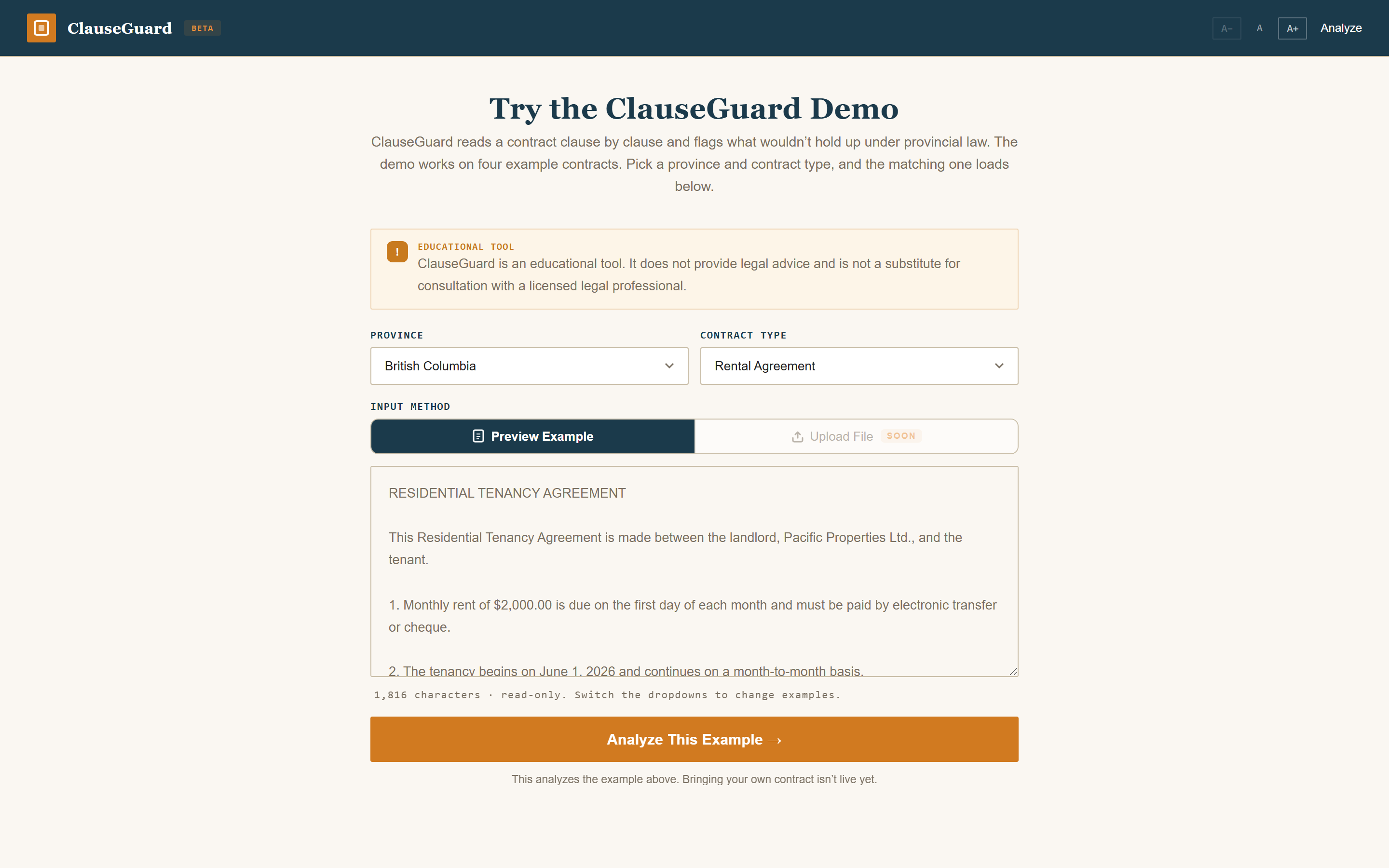 The input screen on desktop with read-only example preview