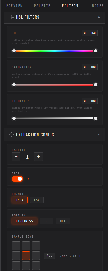 Filters tab