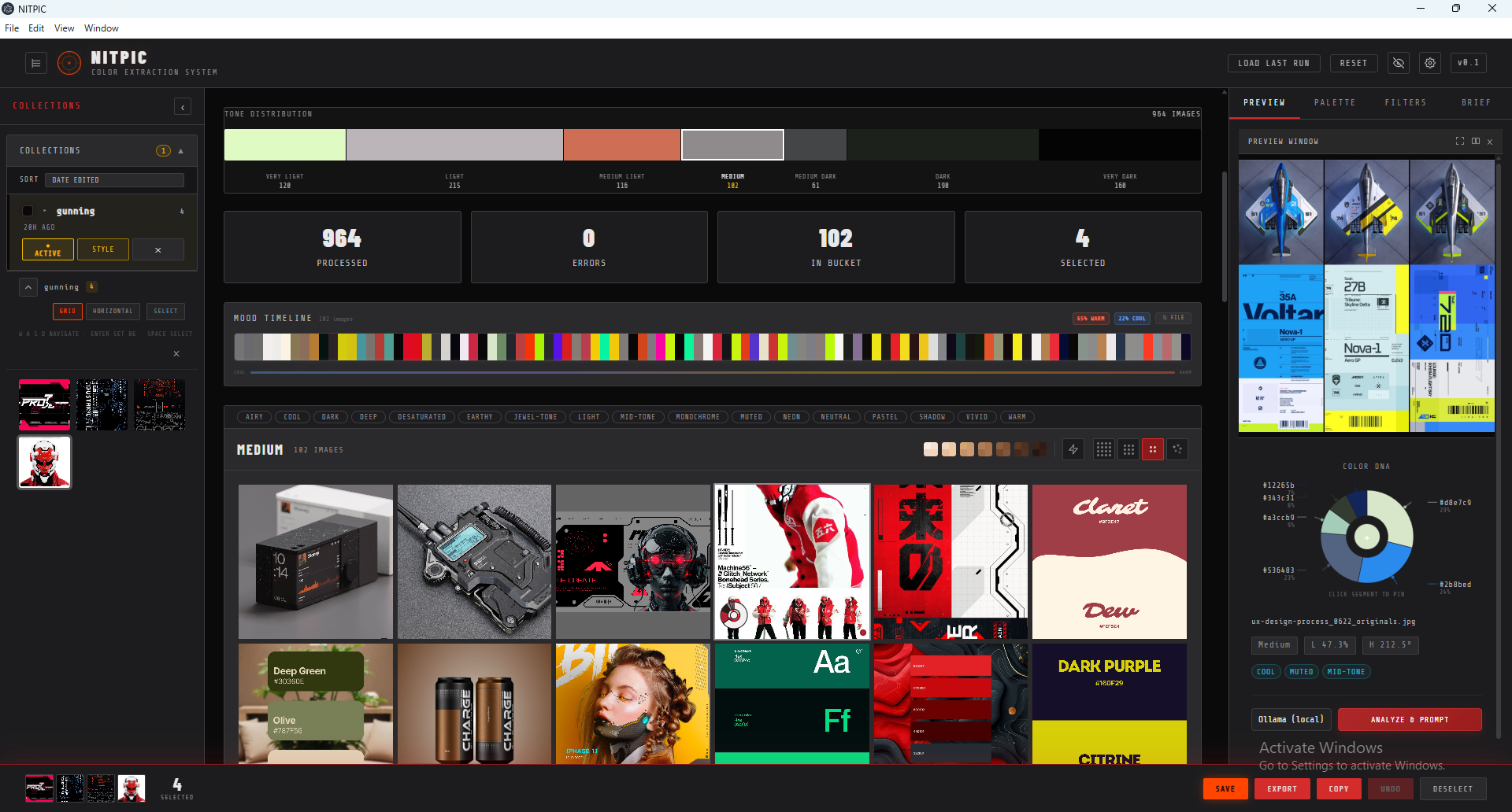 Nitpic's three-pane workspace at full width